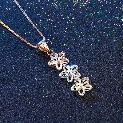 2017 New Solid 18K Multi-Tone Gold 3 Flowers Pendant 24.5mm H