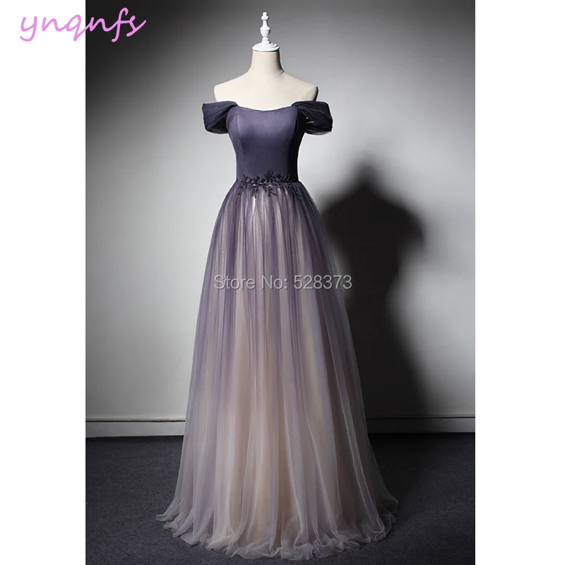 YNQNFS Gradient Soft Tulle Elegant Off Shoulder Vestido De Festa Longo Robe Formal Dress Mother of the Bride Dresses MD370