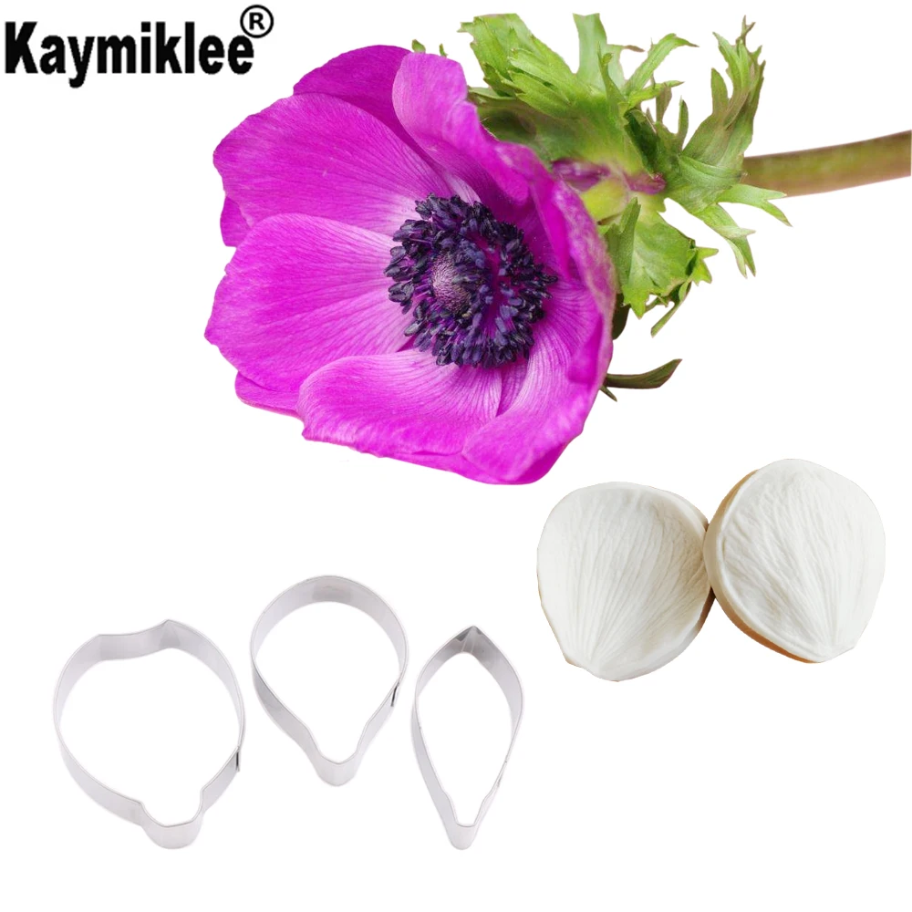 Anemone Flower Veiner& Cutter Fondant Silicone Mold Sugarcraft Textured Cake Mould Flower Silicone Cake Decorating DIY CS319