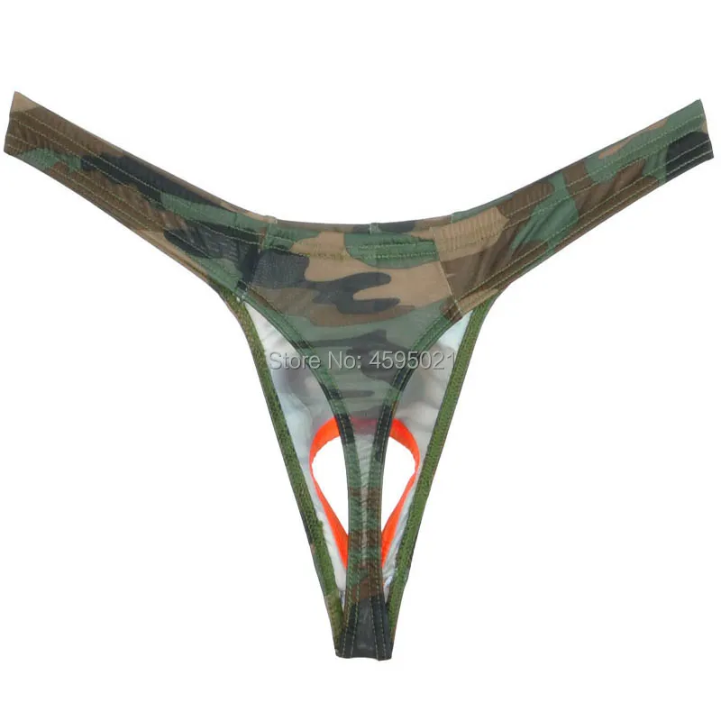 Men's Thong Camouflage Underwear Enhancing Bulge Pouch Nuts Out Jockstrap Sexy Male G-string Mini Bikini Brief T-back Tangas