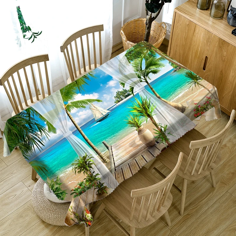 Beautiful Manor Flower and Brook Thicken Cotton Tablecloth 3d Green World Seascape Washable Cloth Rectangular Round Table Cloth