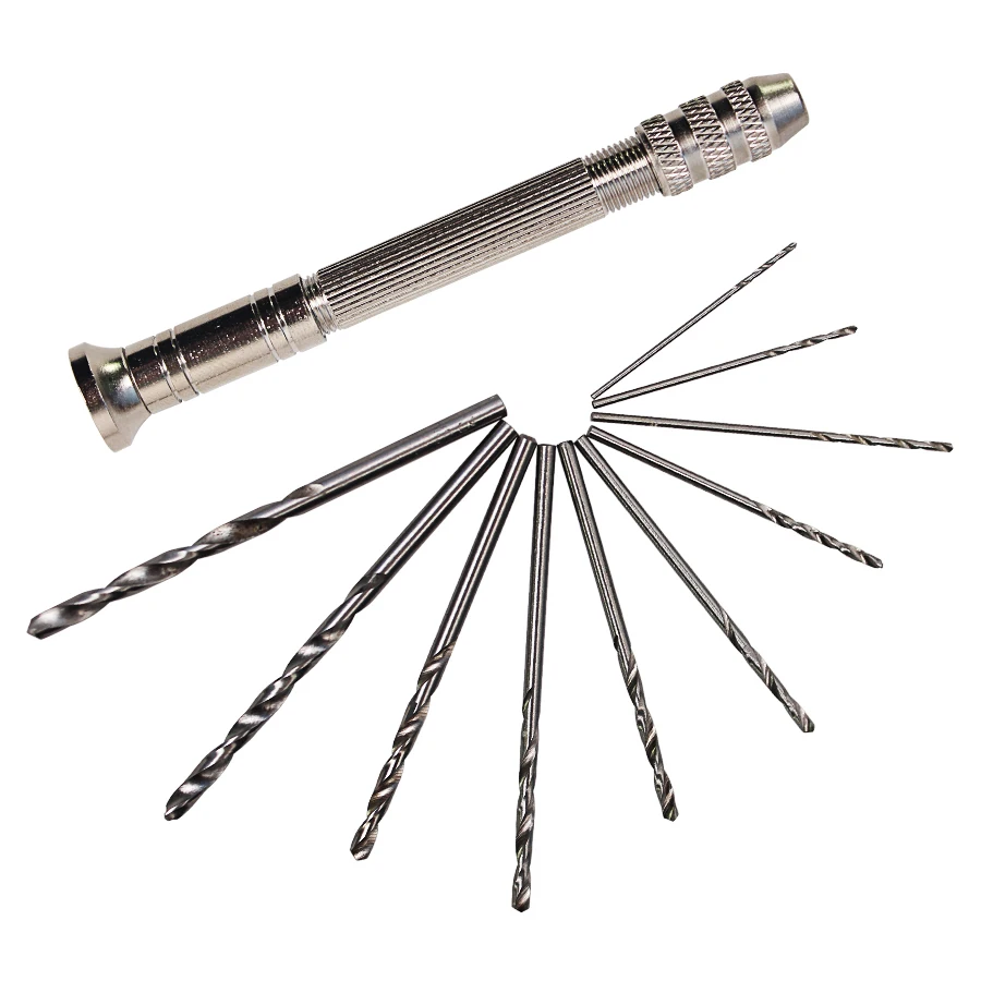 Bor tangan aluminium mikro Mini, baru dengan Chuck tanpa kunci + 0.3-3MM mata bor putar alat putar bor kayu