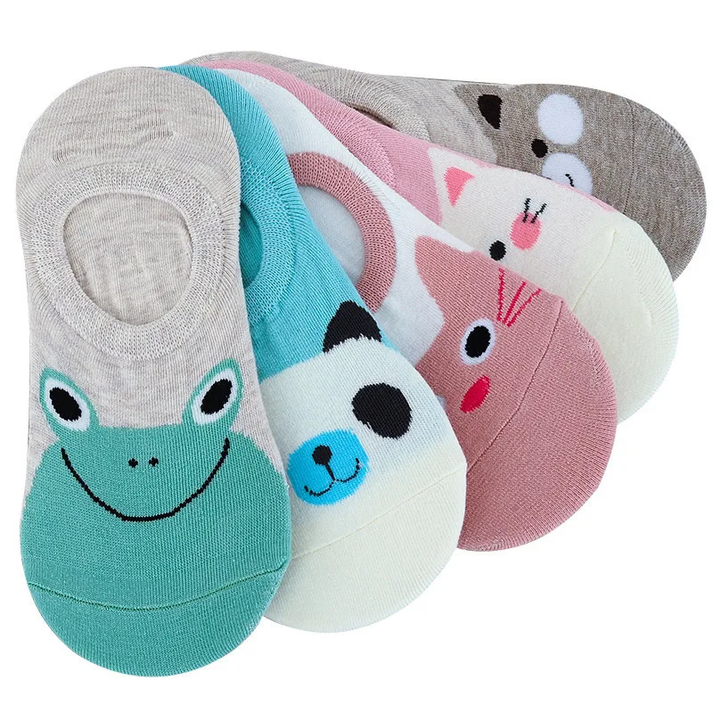 Chaussettes courtes invisibles colorées pour femmes, chaussettes bateau pour filles, coton confortable, cheville basse, été, animal, sueur, 600, 1