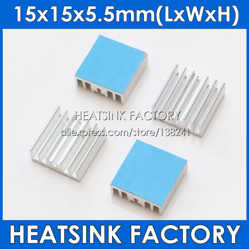 HEATSINK FACTORY 15pcs Square Size 15mm Aluminum Heat Sink 15x15x5.5mm Chipset Cooler With Thermal Heat Dissipation Trans