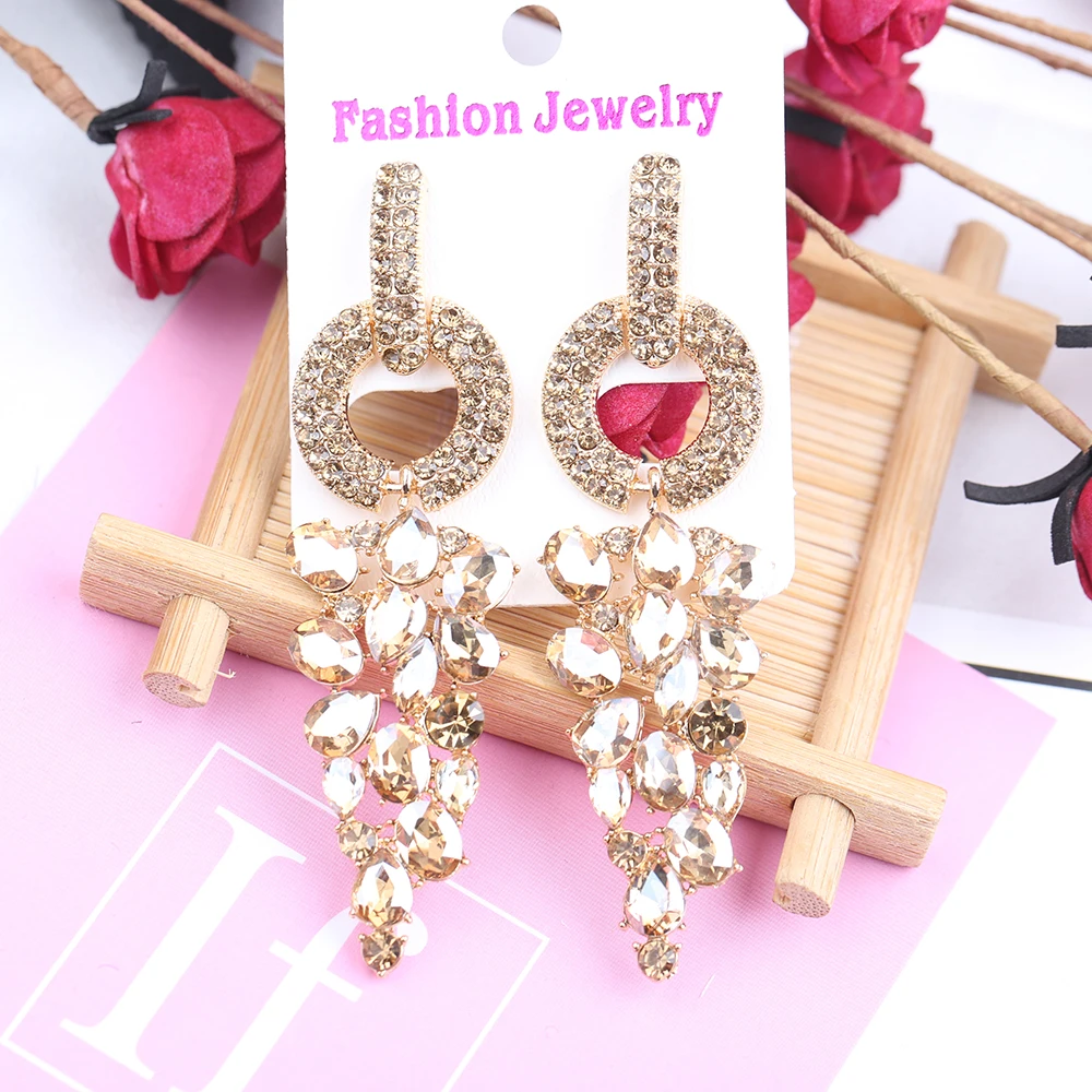 VEYO Elegant Round Rhinestone Drop Earrings Fashion Jewelry Crystal Earrings for Women Gift