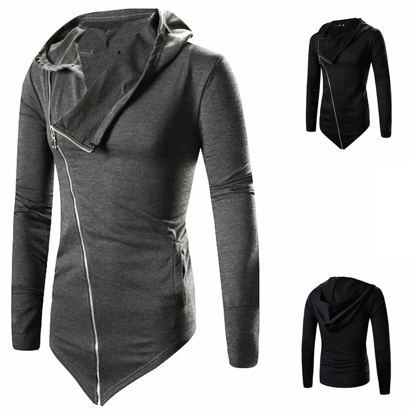 Men Hooded Jacket Black Gown Zipper Hoodie Sweatshirts Hip Hop Mantle Long Sleeves Wizard Cloak Solid Color Coats Outwear Cotton