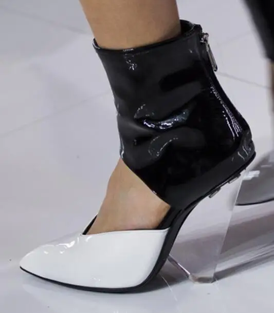 Sexy Ladies Clear PVC Patchwork Spike Heels Ankle Boots Female Pointed Toe Instep Cut Out Gladiator Boots Mujer Zapatos Bottine