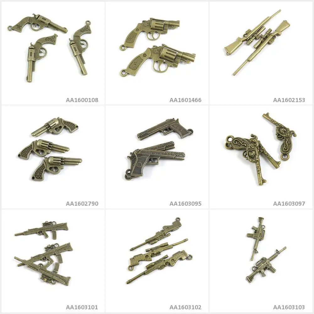 Antique Bronze Tone Jewelry Making Charms Machine Gun Sniper Rifle Pistol Revolver Pirate Bracelet Pendant Necklace