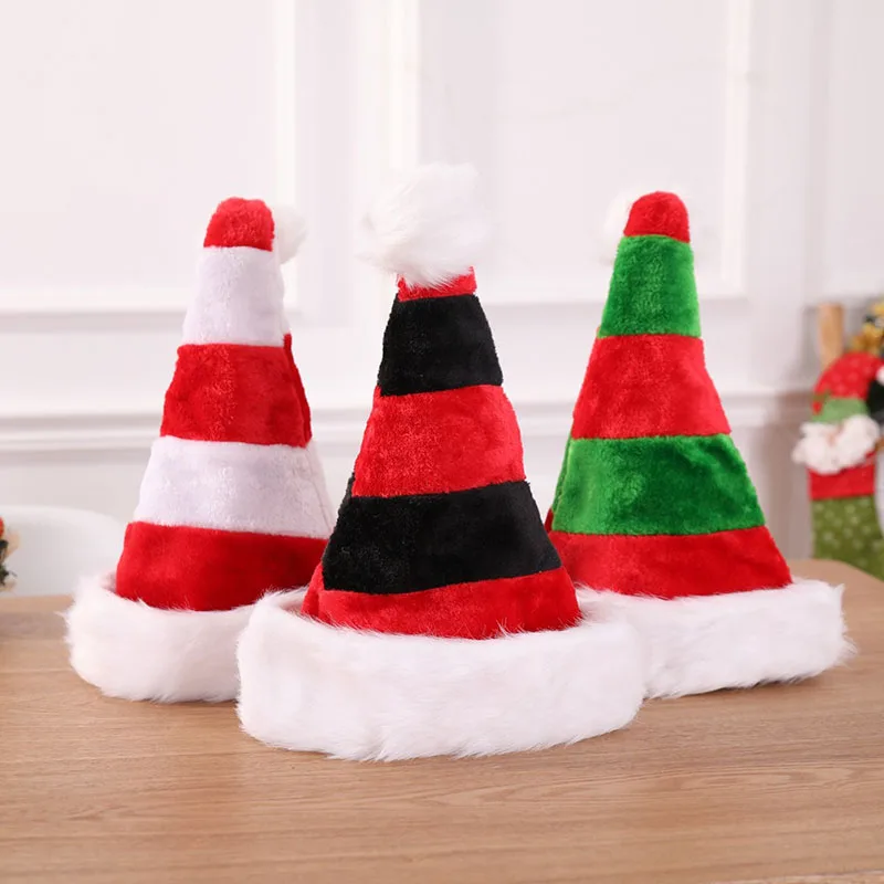 5 pcs Plush Double Color Stripe Christmas Decorations for Home Christmas Hats for Kids Adult Bar Decoration Christmas Party Hats