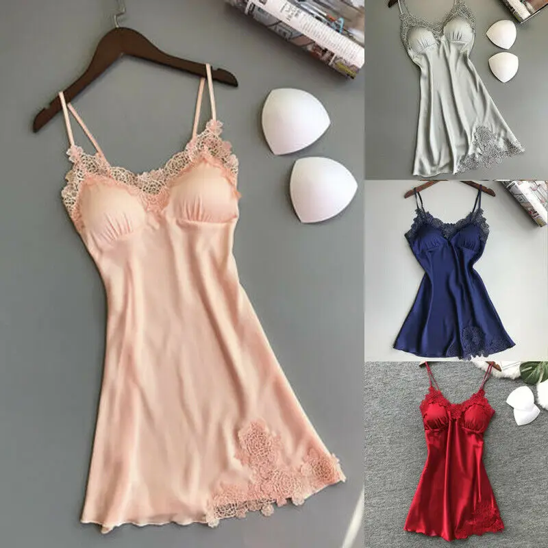 

Women's Silk Satin Sleepwear Dress Ladies Sexy Micro Babydoll Lace Lingerie Night Dress Ladies Nightgown Sleepwear