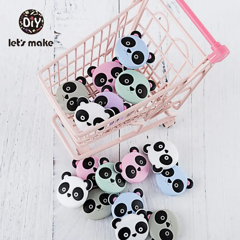 Presale 5pc Silicone Beads Cartoon Panda Shape Food Grade Silicone Teething Necklace Tiny Rod Accessories BPA Free Baby Teethers