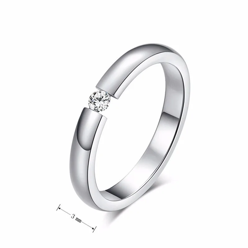 Vnox 3mm Thin Stainless Steel Wedding Rings for Women Men Never Fade Engagement Bands CZ Stone Solitaire Ring