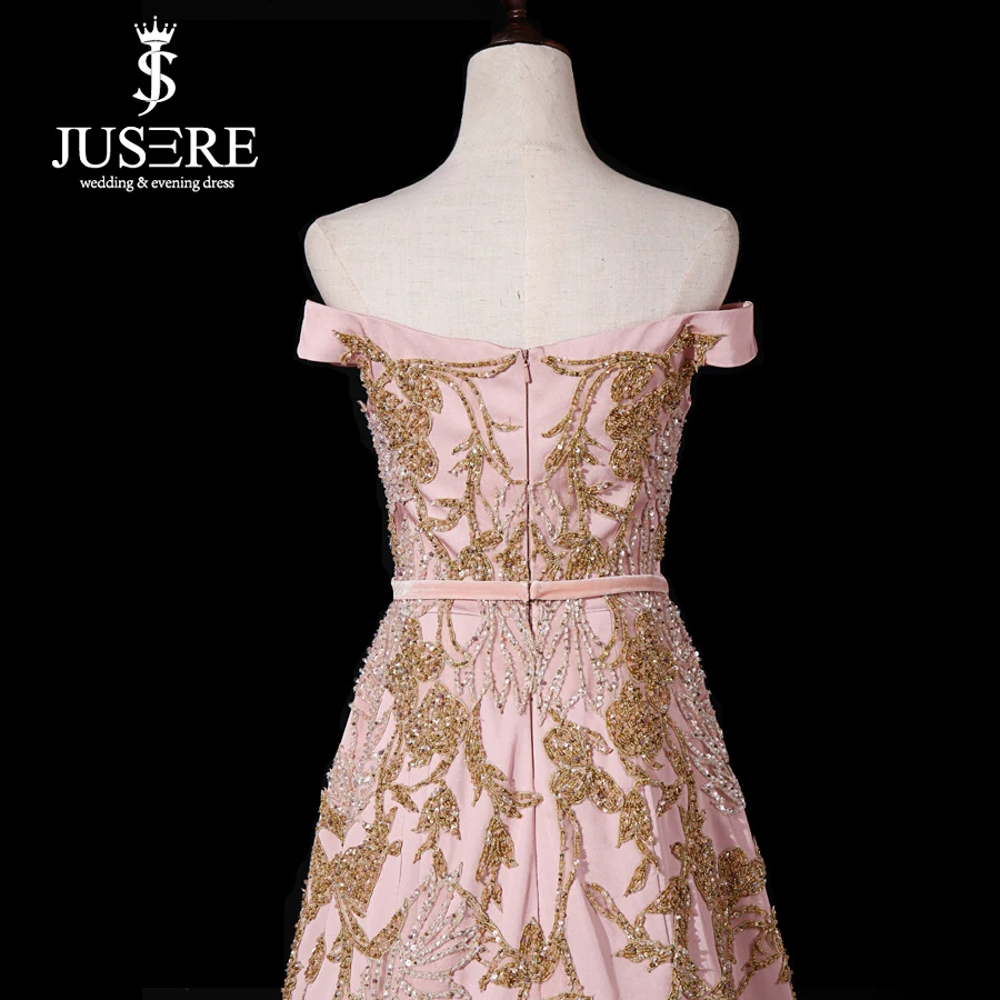 Vestido de noche largo Rosa, con cuentas y hombros descubiertos, línea A, largo hasta el suelo, para fiesta de graduación, 2019