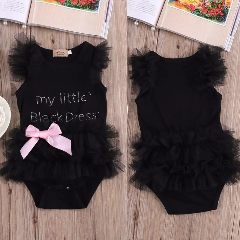 Kids Baby Girls Embroidered My Little Black Dress Bodysuit Romper Jumpsuit 0-18M Choose