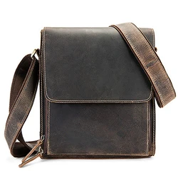 Bolso de hombro de cuero genuino para hombre, bandolera de estilo vaquero, marrón, medio