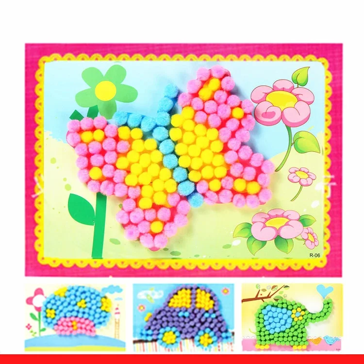 2 Teile/satz Kinder Plüsch Ball Malerei Aufkleber Kreative DIY Handgemachte Material Pädagogisches Spielzeug Kinder Cartoon Puzzles Handwerk