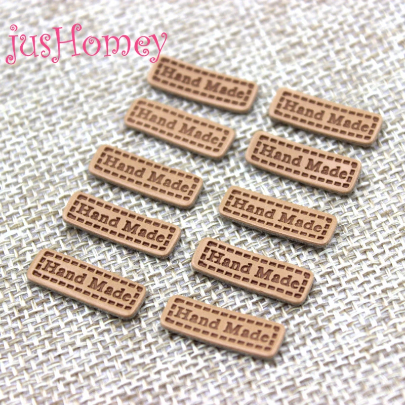 50PCS Mini Embossed HANDMADE Labels PU Faux Leather Tags 20x6mm for DIY Craft Embellishment, Favors, Patchwork Accessory