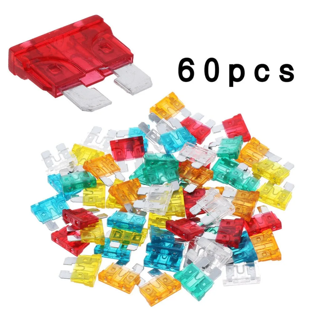 60Pcs Profile Medium Size Blade Type Car Fuse Assortment 2.5/3/5/7.5/10/15/20/25/30/35A Fuse Set Auto Car Truck