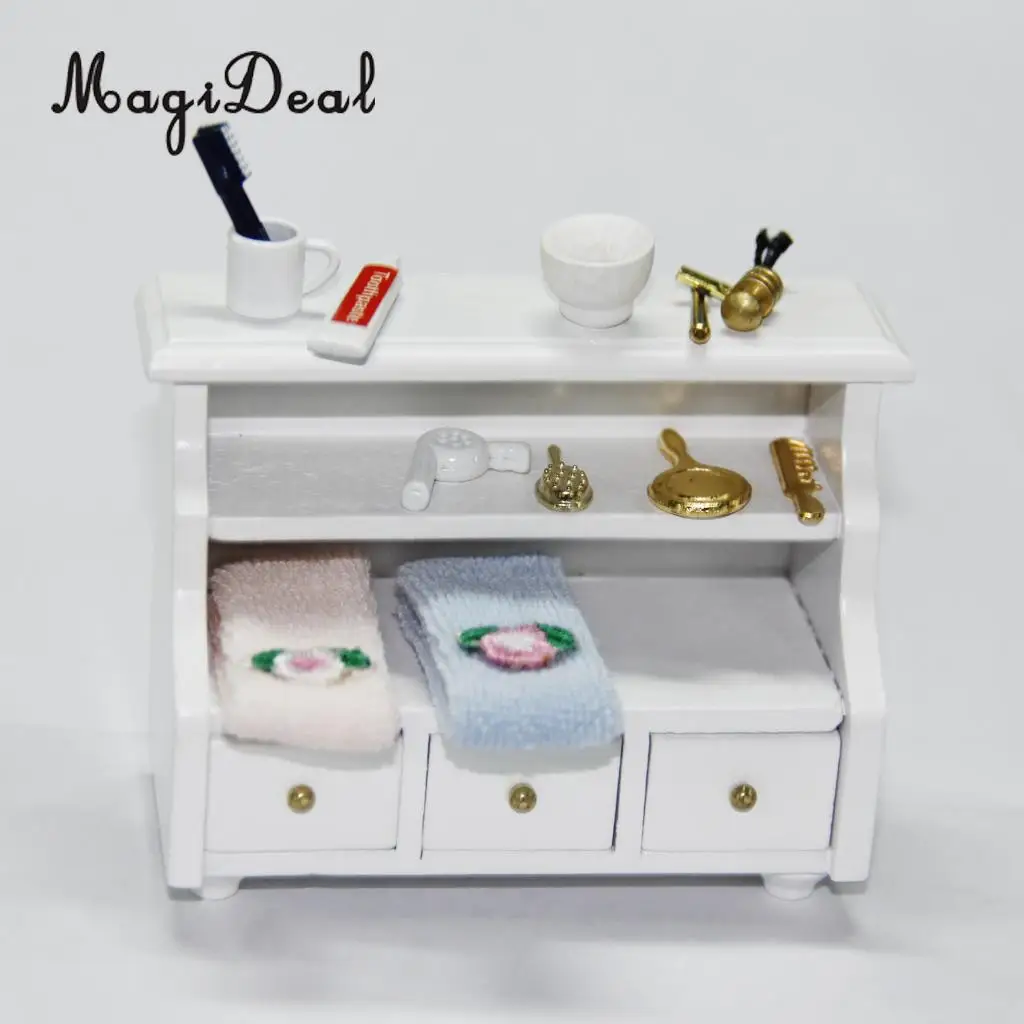 

1/12 White Vintage Dollhouse Miniature Furniture Bathroom Cabinet Toilet Cabinet for Dolls House Decor Toys