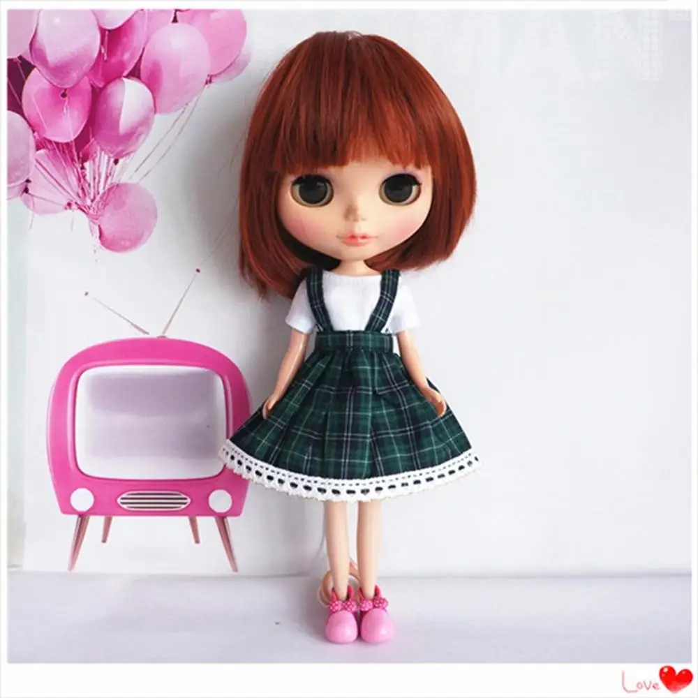 [wamami] 92 #   Lindo vestido escolar verde/vermelho para Pullip Jerry DBS Bly 12" Babydoll