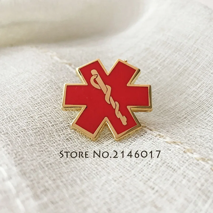 

10pcs Doctor Pins Brooch Russia Red Nursing Ambulance Lapel Pin Enamel Snake Symbol Metal Badge Star of Life Paramedic-Iron