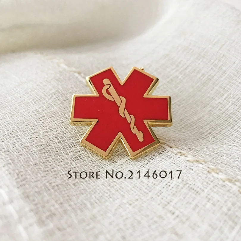 10pcs Doctor Pins Brooch Russia Red Nursing Ambulance Lapel Pin Enamel Snake Symbol Metal Badge Star of Life Paramedic-Iron