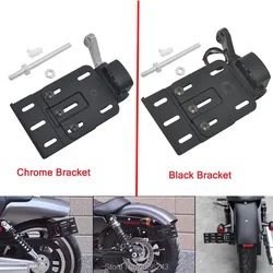 Telescopic Folding LED Light Side Mount License Plate Frame Cover Holder Adjustable For Harley Dyna Sportster 883 1200 XL 07-16