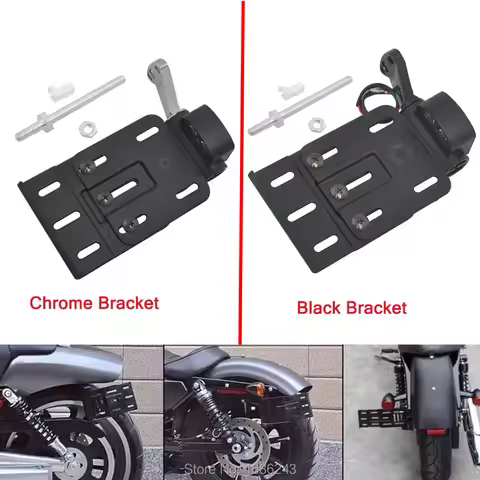 Telescopic Folding LED Light Side Mount License Plate Frame Cover Holder Adjustable For Harley Dyna Sportster 883 1200 XL 07-16