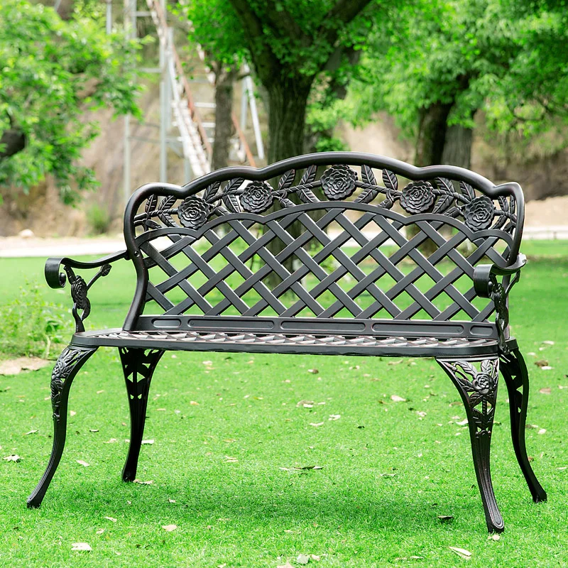 Best selling Love seater 2 person park chair all aluminum Patio benches Rose pattern street  garden chair Porch metal furniture