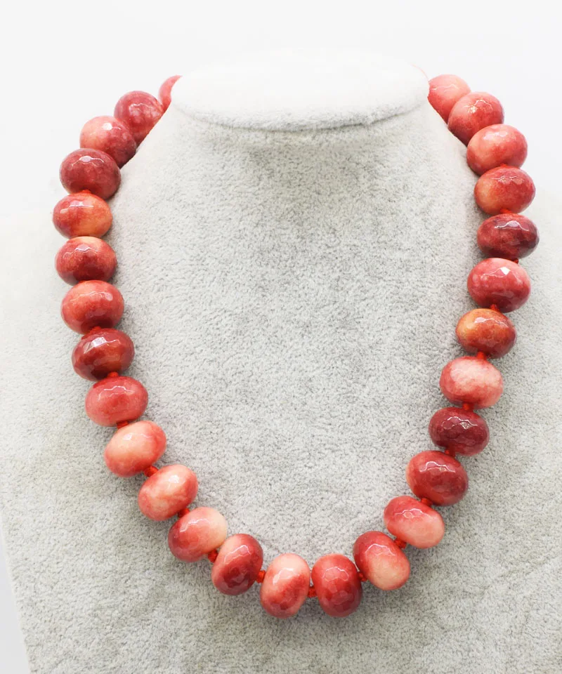 

red jade round faceted 12*16mm necklace 17inch wholesale beads nature FPPJ woman 2018