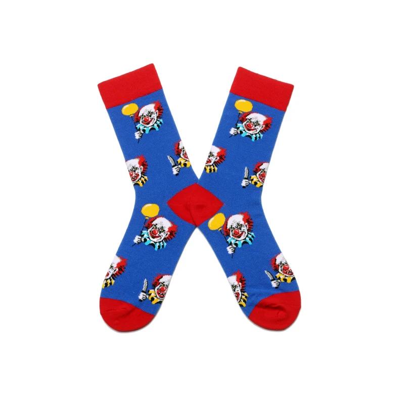 Men Socks Cartoon Clown Plane Bird Dot Dog Apple Colorful Happy Vintage Harajuku Street Hip Hop Funny Casual Skate Cotton Socks