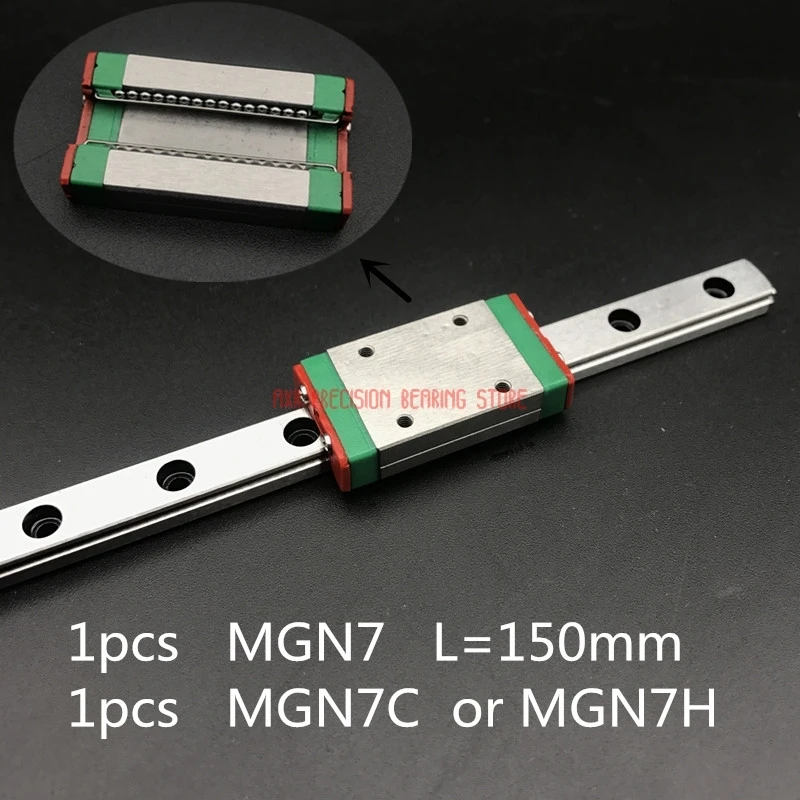 AXK Linear Rail For 7mm Linear Guide Mgn7 L= 150mm Rail Way + Mgn7c Or Mgn7h Long Carriage For Cnc X Y Z Axis