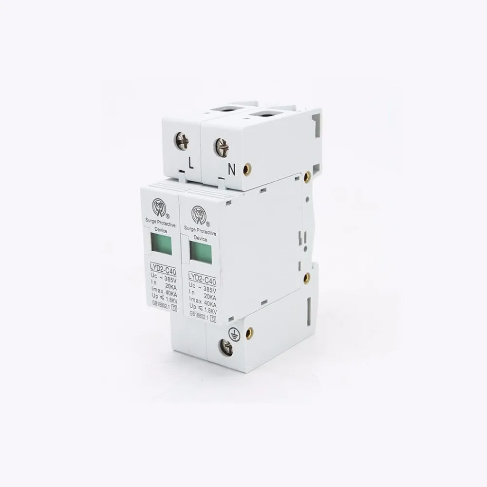 Surge Protector C40-2P 20ka~40ka 275V 385V 420V Ac Spd House Protective Low-voltage Arrester Device 1P+N Lightning Protection