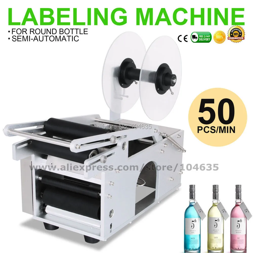 Semi Automatic Round Bottle Labeling Machine Water Bottle Sticker Label Maker Machine LabelerApplicator High Efficiency MT50