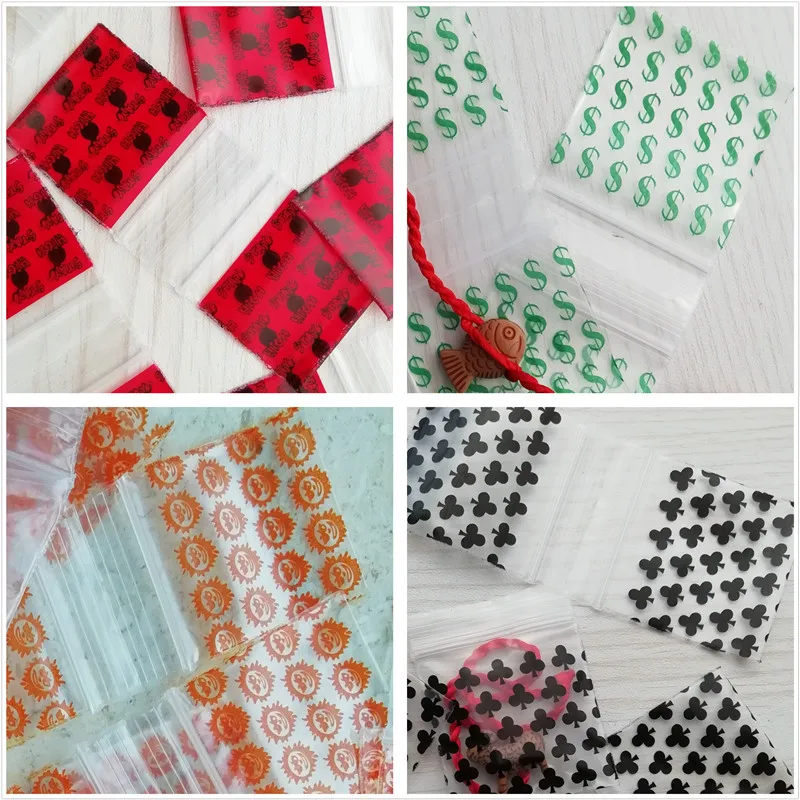 100pcs Design Plastic ZipLock Bag Reclosable Storage Print Baggies (4Patterns 24Sizes Selects) #H124