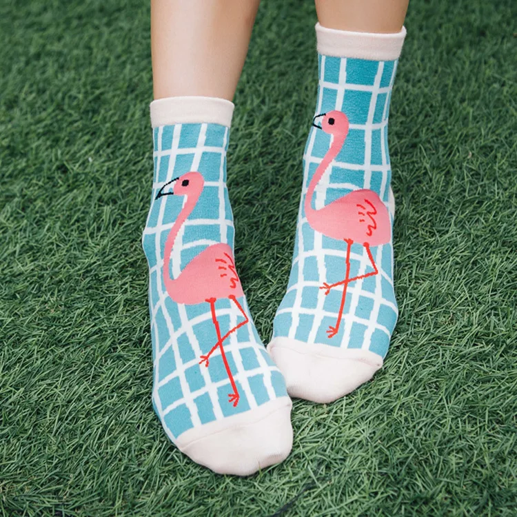 Fashion Funny Socks Cute Flamingo Patterned 3d Striped Ankle Cartoon Cotton Socks Dress Happy Socks 1pair=2pcs ms22