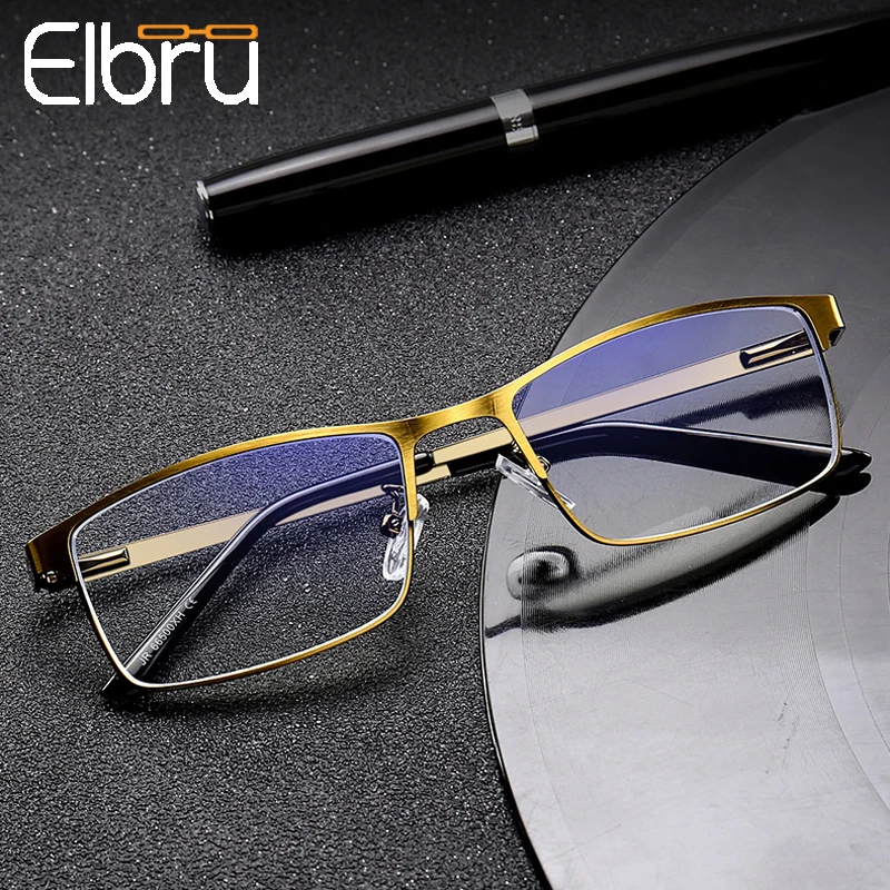 

Elbru Men Blue Film Resin Reading Glasses Women Metal Half Frame Hyperopia Eyeglasses 1.5 2.0 2.5 3.0 3.5 4.0 Diopter For male