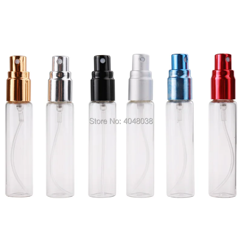 50Pcs Cosmetics Travel Perfume Bottle Contaienr Glass Astringent Vial 10ML Aluminum Cap with Lines Transparent Spray Pump Bottle