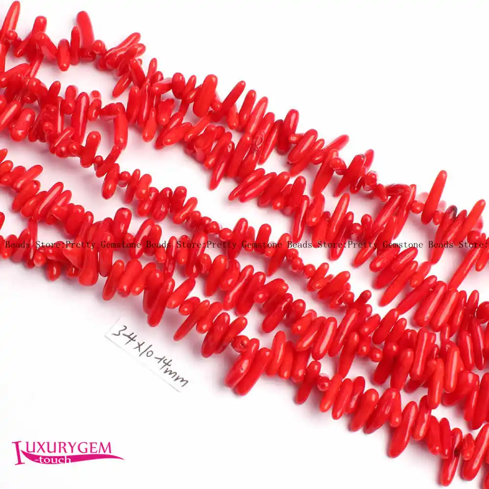 3-4mmx10-14mm Smooth Red Color Natural Coral Toothpick Shape DIY Loose Beads Strand 15\