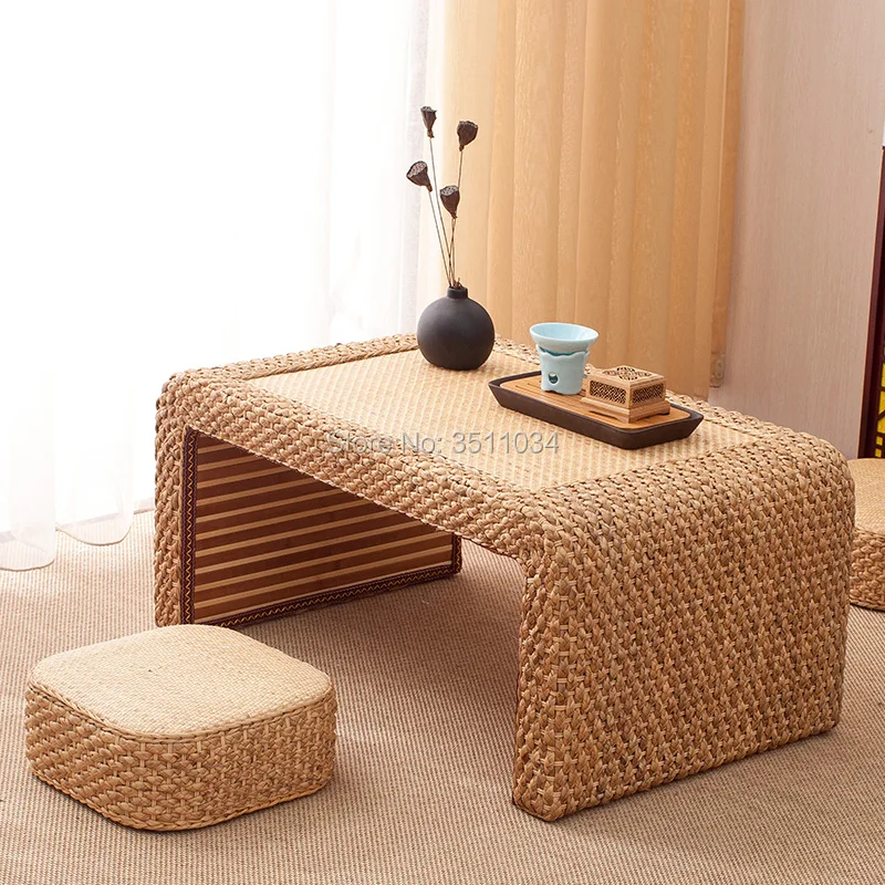 Japanese and Korean vine-woven straw-woven tatami tea table platform, Kang table, floating window table, small tea table