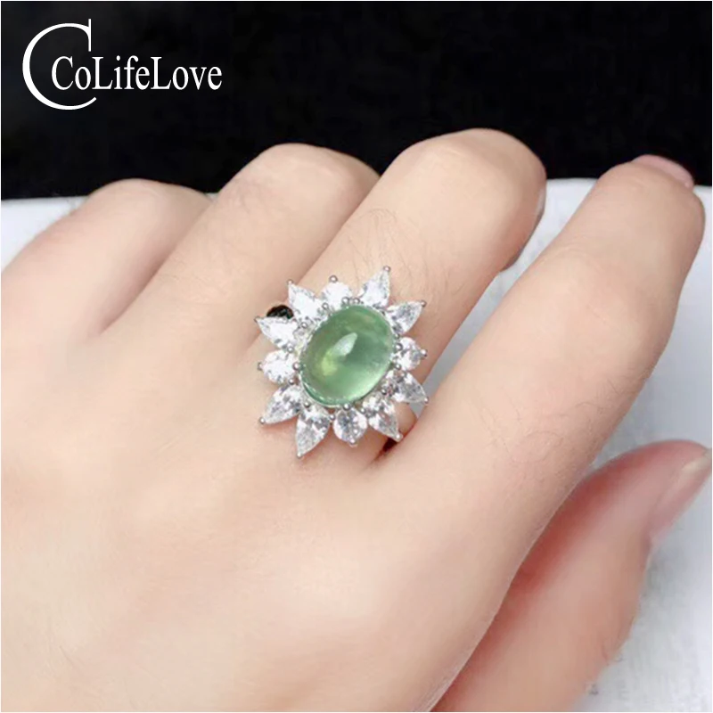 

CoLifeLove 925 Silver Prehnite Ring for Party 3 Ct Natural Prehnite Silver Ring Sterling Silver Prehnite Jewelry Gift for Wife