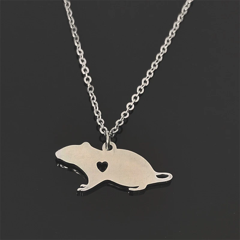 Stainless Steel Hand Stamped Initial Mouse Necklace Monogram Rat Animal Pendant Necklace Jewelry Creative Gifts