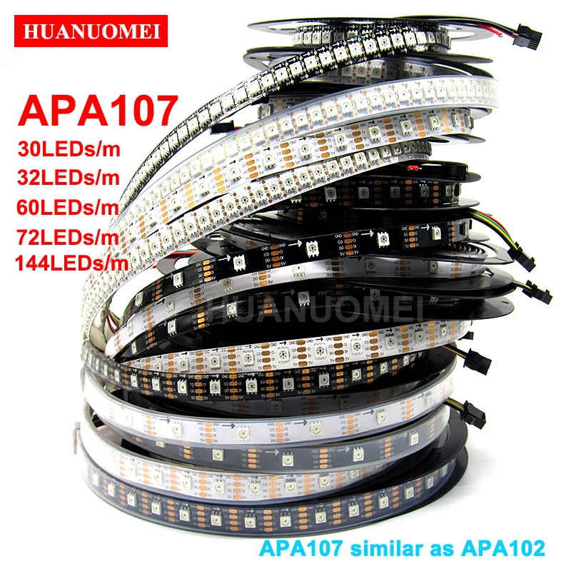 5V 30/32/48/60/72/144LEDs/m APA107 LED Strip RGB Pixel Flexible Tape APA102 Neon Digital 5050 SMD Lamp Addressable TV Sign Light