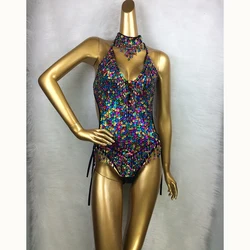 New Women's Full Sequins Beading Flashing Bodysuit One Piece Dance Wear Nightclub Party Stage Wear Latin Sexy Costumes Outfit