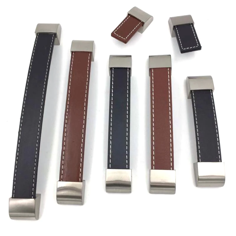 

2pcs Brown/Black Leather Furniture Handle drawer Pull knob kitchen dresser Wardrobe cabinet door handles various sizes