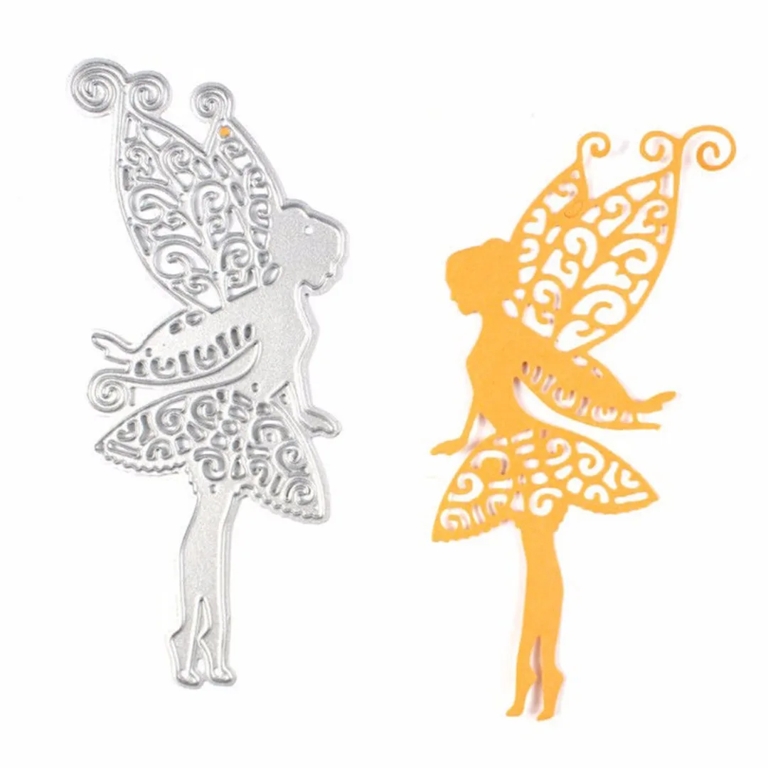 JX-LCLYL New 119*58mm Wing Flower Fairy Girl Cutting Dies Stencil DIY Scrapbooking Card Embossing