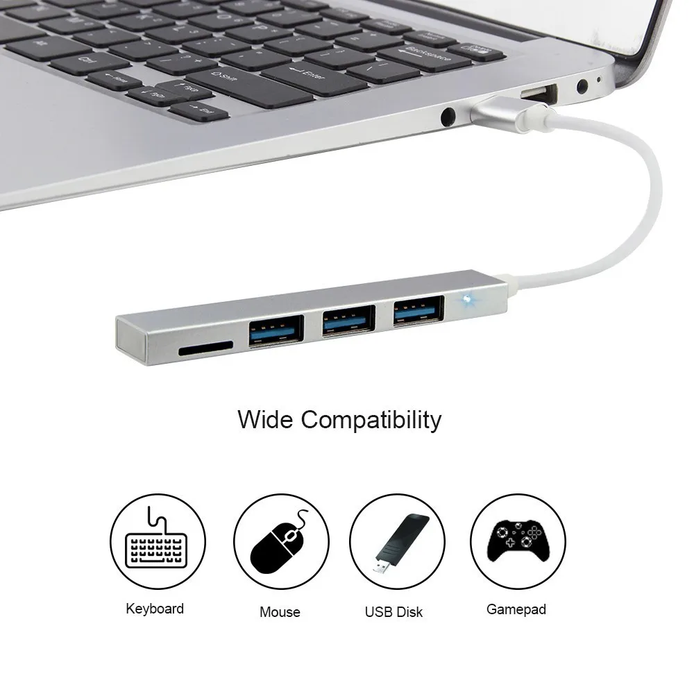 

CHYI 4 In 1 Hub USB 2.0 TF Card Reader To Type-C Interface Hi-speed 4 Ports USB Hubs Multi-port Adapter Memory Card TF Connector