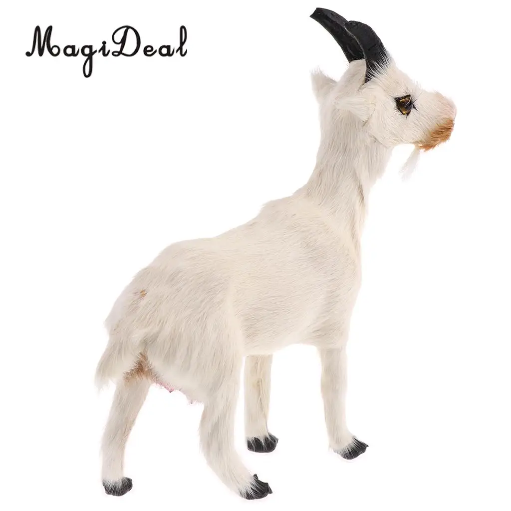 MagiDeal 1Pc Realistic Faux Fur Stanidng Goat Animal Model Figures Cute Plush Toy for Baby Kids Home Bedroom Car Decoration