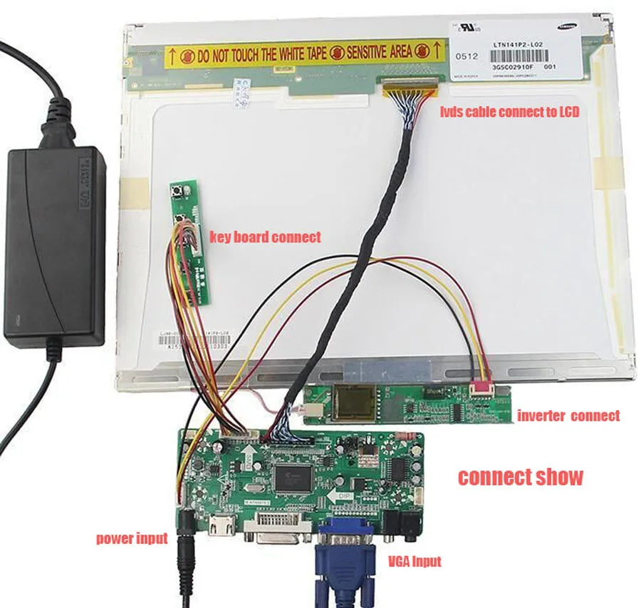 Compatível com HDMI LCD Screen Controller Board Kit, DVI e VGA Audio Panel, DIY, 17 polegadas, 1440X900