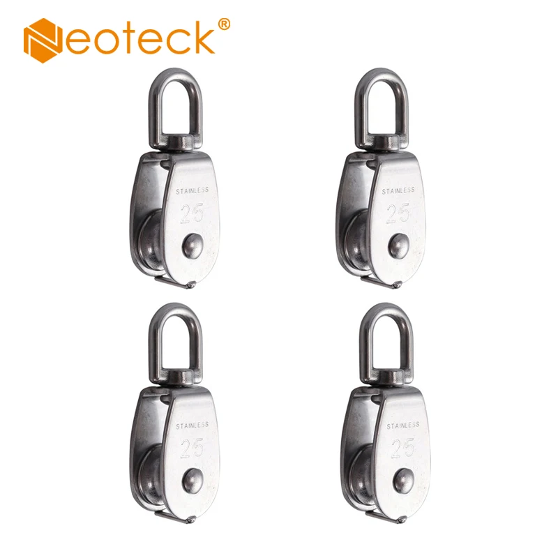 Neoteck 4Pcs Stainless Steel M25 Steel Wire Pulley Heavy Duty Steel Single Wheel Swivel Lifting Rope Pulley Block For Wire Rope